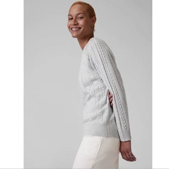 Athleta Crossroads Crew Sweater In Bright White Metallic Cable Knit H - Picture 4 of 12